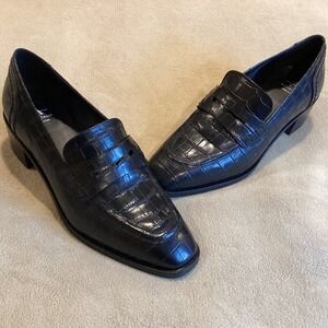 Aquatalia Riya Black Croc Embossed Penny Loafer Women's Size US 8, EU 38.5, UK 6